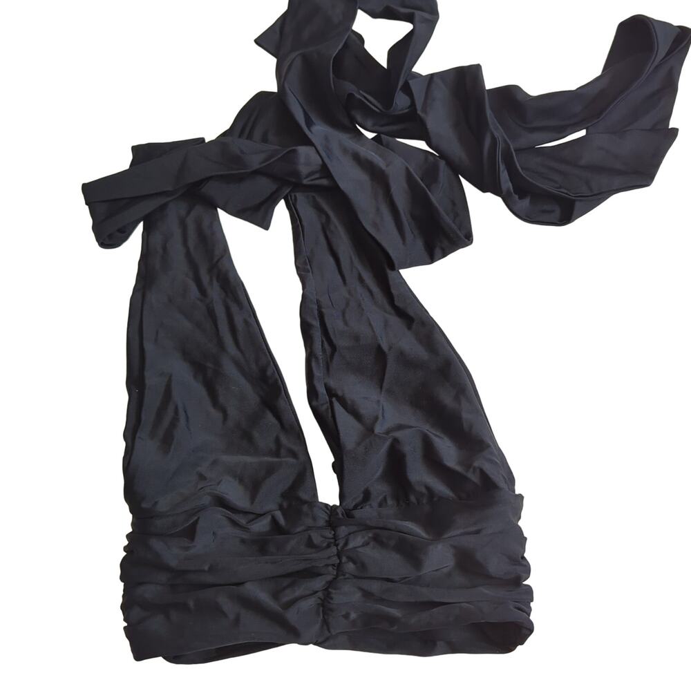 Tiger Mist Bikini Top Women's Small Black Halter Strappy Wrap Sexy Busty